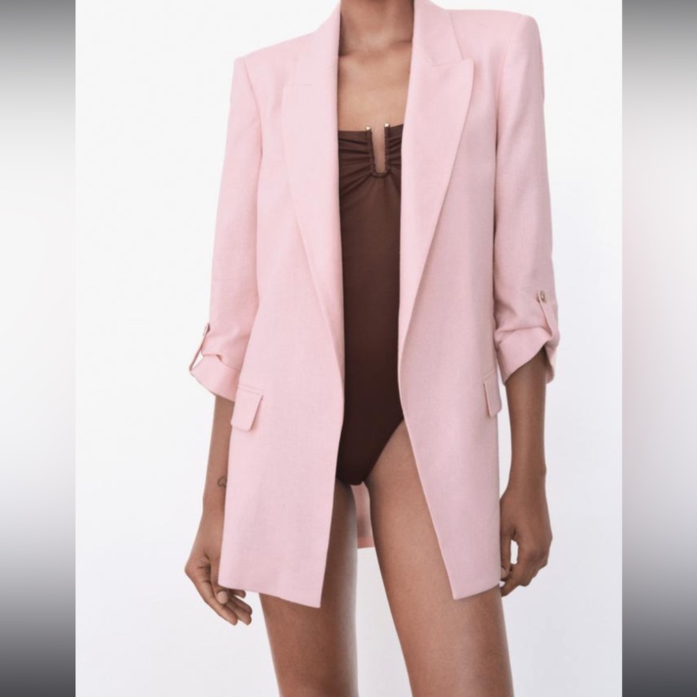 Zara pink linen blazer